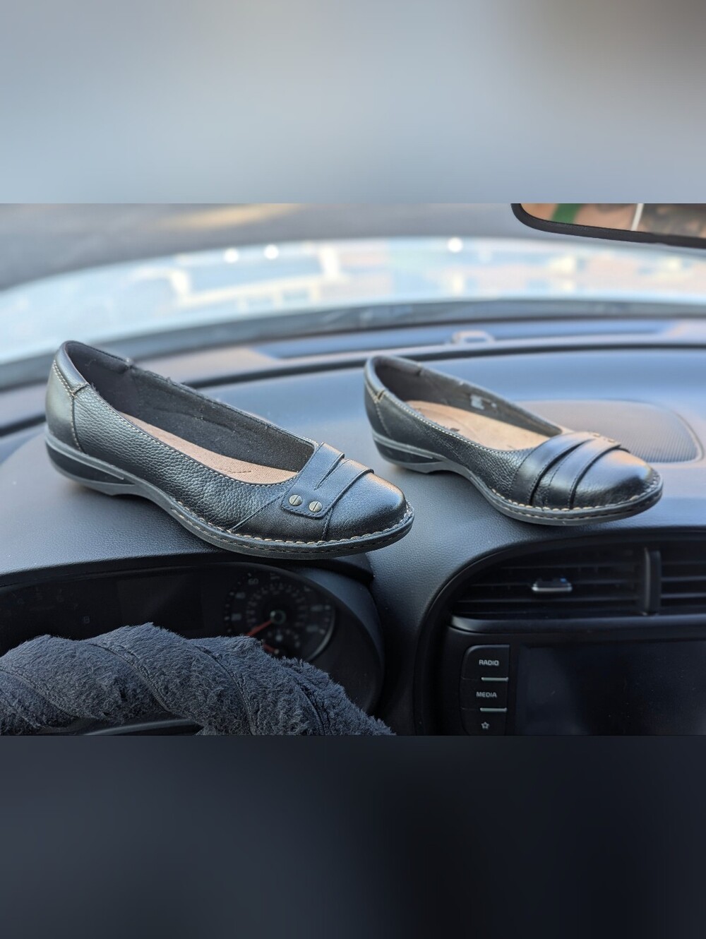 Clarks Ashland Bubble Loafers Black Leather Slip On Comfort Shoes Womens 8.5 M